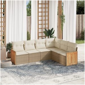 Soffgrupp för trädgården med dynor 6 delar beige konstrotting vidaXL