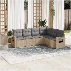 Soffgrupp för trädgården med dynor 6 delar beige konstrotting vidaXL