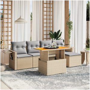 Soffgrupp för trädgården med dynor 6 delar beige konstrotting vidaXL