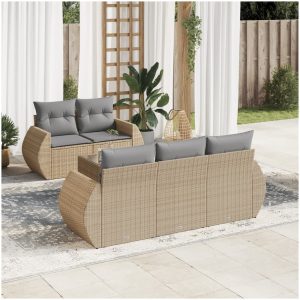 Soffgrupp för trädgården med dynor 6 delar beige konstrotting vidaXL