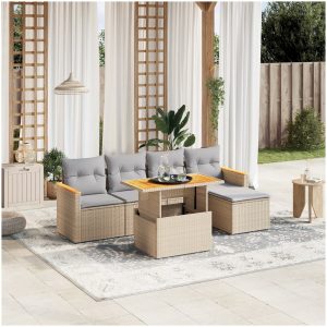 Soffgrupp för trädgården med dynor 6 delar beige konstrotting vidaXL