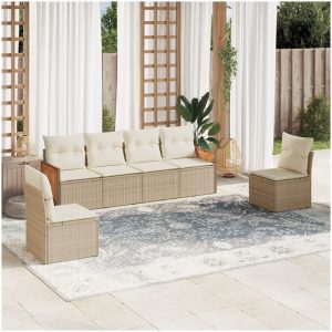 Soffgrupp för trädgården med dynor 6 delar beige konstrotting vidaXL