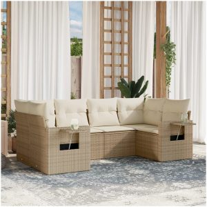 Soffgrupp för trädgården med dynor 6 delar beige konstrotting vidaXL