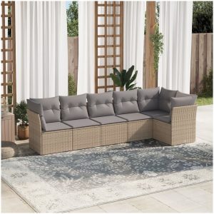 Soffgrupp för trädgården med dynor 6 delar beige konstrotting vidaXL