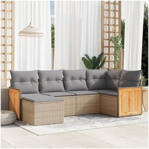 Soffgrupp för trädgården med dynor 6 delar beige konstrotting vidaXL