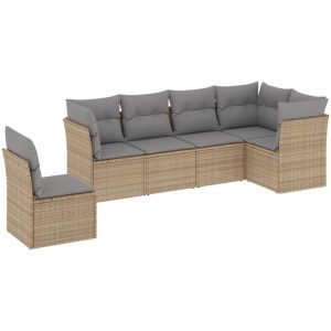 Soffgrupp för trädgården med dynor 6 delar beige konstrotting vidaXL