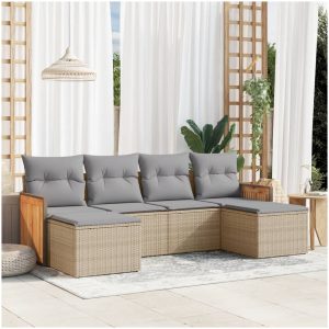 Soffgrupp för trädgården med dynor 6 delar beige konstrotting vidaXL