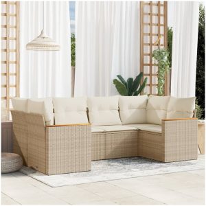 Soffgrupp för trädgården med dynor 6 delar beige konstrotting vidaXL