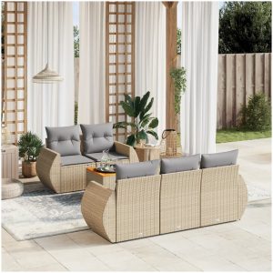 Soffgrupp för trädgården med dynor 6 delar beige konstrotting vidaXL