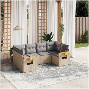 Soffgrupp för trädgården med dynor 6 delar beige konstrotting vidaXL
