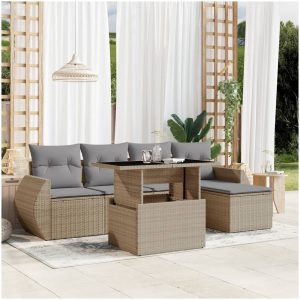 Soffgrupp för trädgården med dynor 6 delar beige konstrotting vidaXL