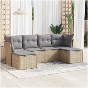 Soffgrupp för trädgården med dynor 6 delar beige konstrotting vidaXL