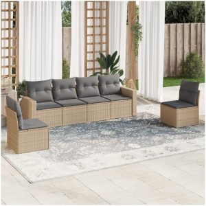 Soffgrupp för trädgården med dynor 6 delar beige konstrotting vidaXL