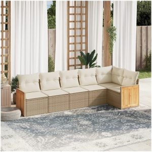 Soffgrupp för trädgården med dynor 6 delar beige konstrotting vidaXL