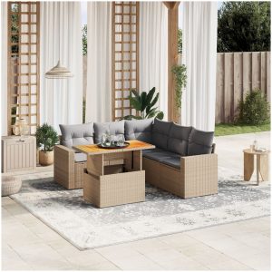 Soffgrupp för trädgården med dynor 6 delar beige konstrotting vidaXL