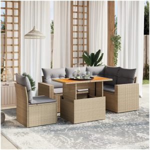 Soffgrupp för trädgården med dynor 6 delar beige konstrotting vidaXL
