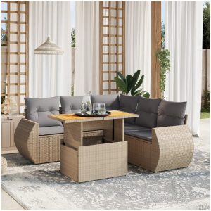 Soffgrupp för trädgården med dynor 6 delar beige konstrotting vidaXL