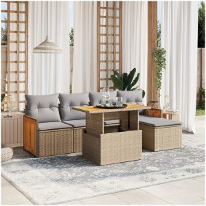 Soffgrupp för trädgården med dynor 6 delar beige konstrotting vidaXL