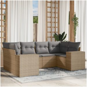 Soffgrupp för trädgården med dynor 6 delar beige konstrotting vidaXL
