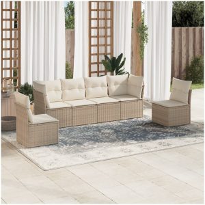 Soffgrupp för trädgården med dynor 6 delar beige konstrotting vidaXL