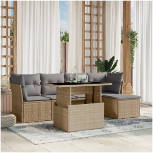 Soffgrupp för trädgården med dynor 6 delar beige konstrotting vidaXL