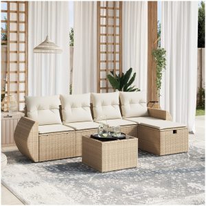 Soffgrupp för trädgården med dynor 6 delar beige konstrotting vidaXL