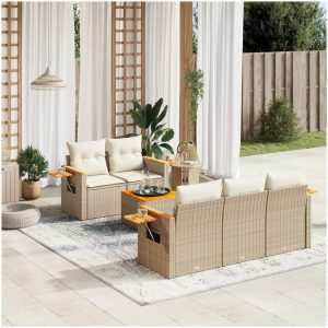 Soffgrupp för trädgården med dynor 6 delar beige konstrotting vidaXL