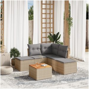 Soffgrupp för trädgården med dynor 6 delar beige konstrotting vidaXL