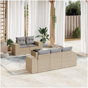 Soffgrupp för trädgården med dynor 6 delar beige konstrotting vidaXL