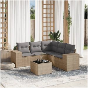 Soffgrupp för trädgården med dynor 6 delar beige konstrotting vidaXL