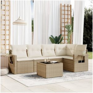 Soffgrupp för trädgården med dynor 6 delar beige konstrotting vidaXL