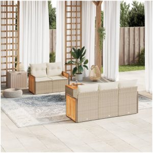 Soffgrupp för trädgården med dynor 6 delar beige konstrotting vidaXL