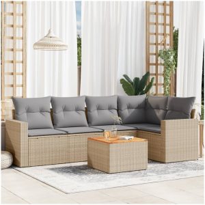Soffgrupp för trädgården med dynor 6 delar beige konstrotting vidaXL