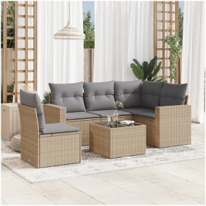 Soffgrupp för trädgården med dynor 6 delar beige konstrotting vidaXL