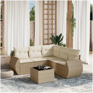 Soffgrupp för trädgården med dynor 6 delar beige konstrotting vidaXL