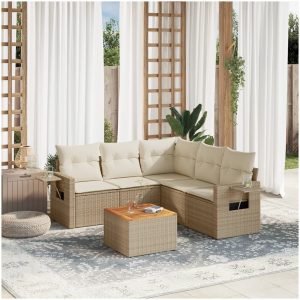 Soffgrupp för trädgården med dynor 6 delar beige konstrotting vidaXL
