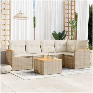 Soffgrupp för trädgården med dynor 6 delar beige konstrotting vidaXL