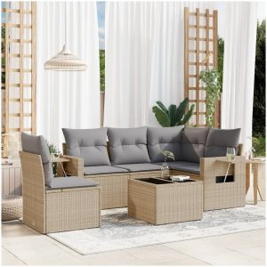 Soffgrupp för trädgården med dynor 6 delar beige konstrotting vidaXL