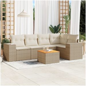 Soffgrupp för trädgården med dynor 6 delar beige konstrotting vidaXL