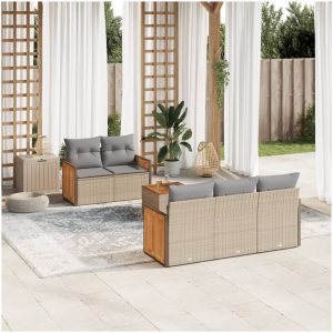 Soffgrupp för trädgården med dynor 6 delar beige konstrotting vidaXL