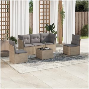Soffgrupp för trädgården med dynor 6 delar beige konstrotting vidaXL