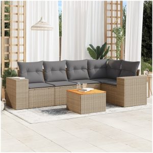 Soffgrupp för trädgården med dynor 6 delar beige konstrotting vidaXL