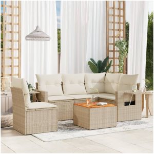 Soffgrupp för trädgården med dynor 6 delar beige konstrotting vidaXL