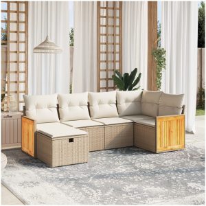 Soffgrupp för trädgården med dynor 6 delar beige konstrotting vidaXL