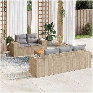 Soffgrupp för trädgården med dynor 6 delar beige konstrotting vidaXL