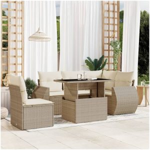 Soffgrupp för trädgården med dynor 6 delar beige konstrotting vidaXL
