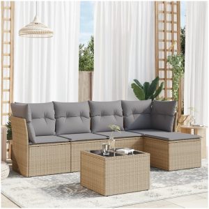 Soffgrupp för trädgården med dynor 6 delar beige konstrotting vidaXL