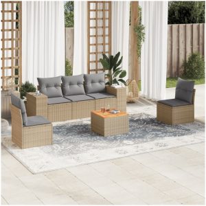 Soffgrupp för trädgården med dynor 6 delar beige konstrotting vidaXL