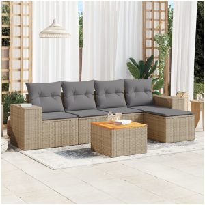 Soffgrupp för trädgården med dynor 6 delar beige konstrotting vidaXL