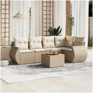 Soffgrupp för trädgården med dynor 6 delar beige konstrotting vidaXL